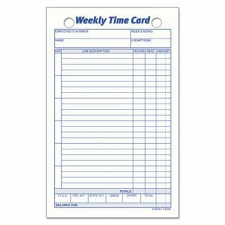 TOPS BUSINESS FORMS TOPS, Employee Time Card, Weekly, 4 1/4 X 6 3/4, 100PK 3016